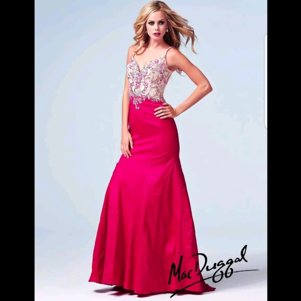 Mac Duggal Pink and White Prom Dress